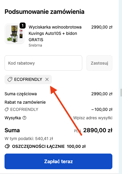 Kuvings koszyk - gdzie wpisać kod rabatowy