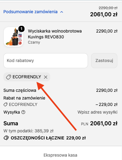 Kuvings - koszyk zakupowy (gdzie wpisać kod rabatowy)