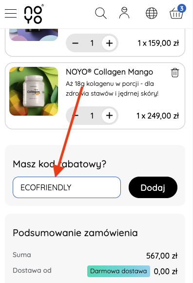 NOYO Pharm - gdzie wpisać kod rabatowy