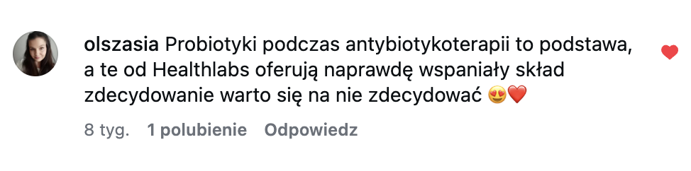 Opinia klienta o ProbioticMe IBS - Instagram